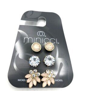 Gold tone Minicci Stud & Teardrop Sparkling Crystal Earrings - Set of 3 - Women